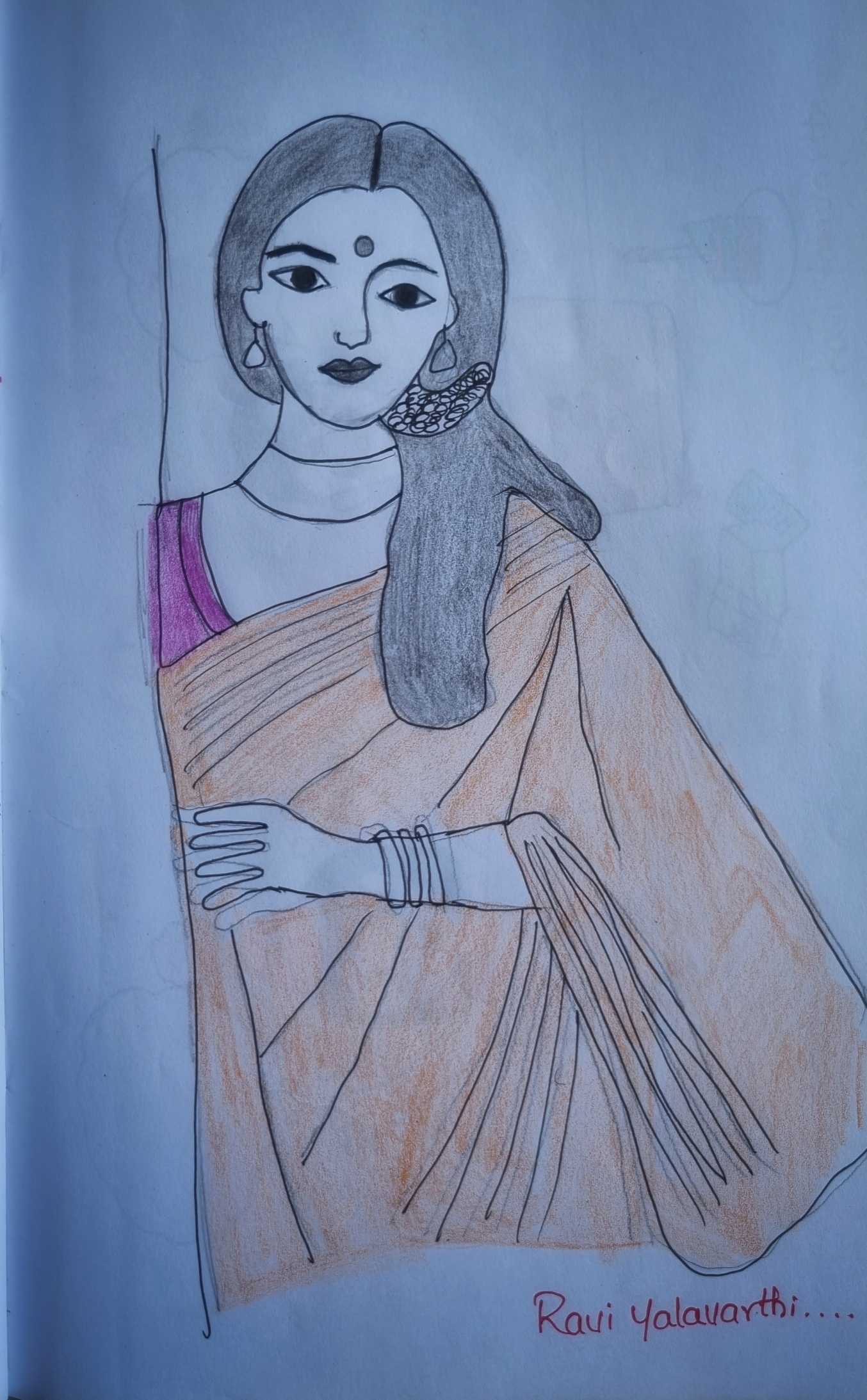 How to draw a beautiful traditional girl with saree | Saree drawing | Girl  drawing | Pencil drawing - YouTube